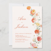 Invitation Vérone Coucher de soleil Orange Mariage Floral (Devant)