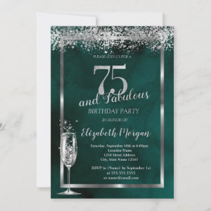 Invitation Verre à Champagne Argent Confettis Vert 75ème