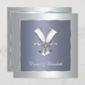 Invitation Verre à champagne bleu 25e anniversaire de mariage (Devant / Derrière)