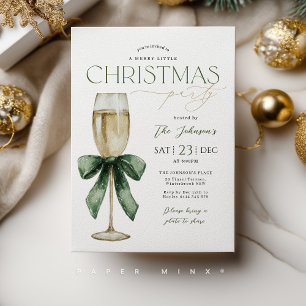 Invitation Verre à champagne de champion de fête de Noël vert