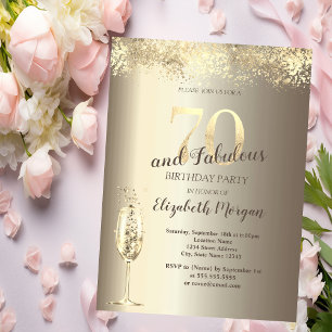 Invitation Verre à Champagne de Luxe Confettis Dorés 70 ans A