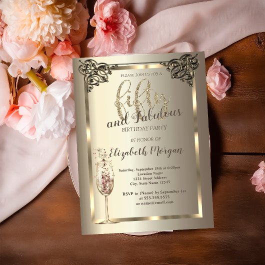 Invitation Verre à Champagne de Luxe de Frontière 50e Anniver
