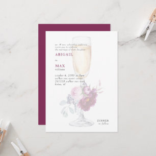 Invitation Verre à Champagne Élégant Fleurs Roses Mariage
