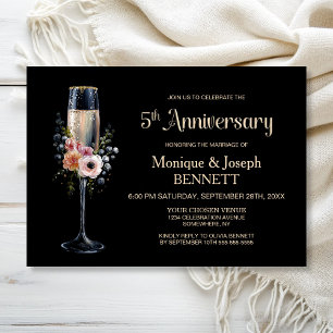 Invitation Verre à Champagne Floral 5e Anniversaire de Mariag