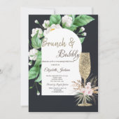Invitation Verre à champagne pailleté Fleurs blanches (Devant)