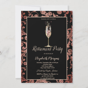 Invitation Verre à Champagne Paillettes Tourbillons Retraite