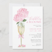 Invitation Verre à champagne Pink Hydrangea Bubbles and Bloom (Devant)