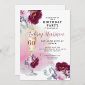 Invitation Verre à Champagne pour les 60 ans Fleur d'annivers (Devant / Derrière)