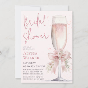 Invitation Verre à champagne rose pour la douche de la mariée