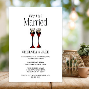 Invitation Verre à Champagne Rouge Noir Or Mariage Après-Fête