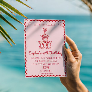 Invitation Verre à Martini Rose et Rouge Élégant 30e Annivers