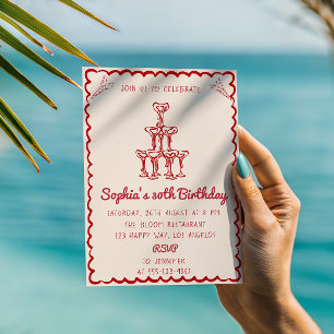 Invitation Verre à Martini Rouge Élégant Rétro pour 30e Anniv