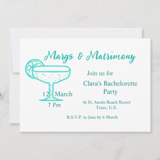 Invitation Verre à tequila Turquoise Margs & Matrimony enterr (Devant)