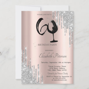 Invitation Verre à vin à gouttes de paillettes argentées Rose