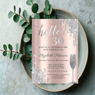 Invitation Verre à vin avec gouttes de paillettes argentées p