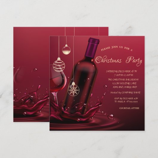 Invitation Verre à vin,Bouteille Corporate Noël (Devant / Derrière)