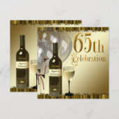 Invitation Verre à vin Bouteille Or 65e fête d'anniversaire (Devant / Derrière)
