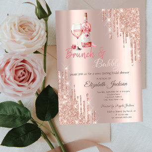 Invitation Verre à vin Bouteille qui goutte Brunch & Bulles