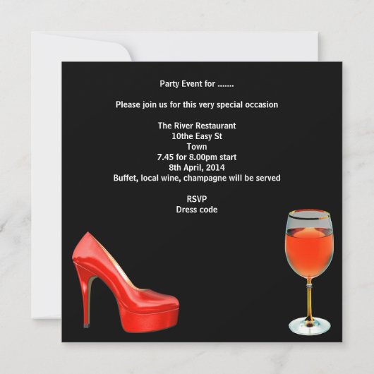 Invitation Verre à vin Chaussures rouges à talons hauts 30e A (Dos)