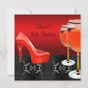 Invitation Verre à vin Chaussures Rouges Talons Hauts 30e Ann