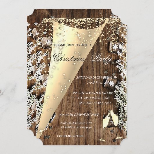 Invitation Verre à vin, Compagnie de Texture de Bois Fête de  (Devant / Derrière)