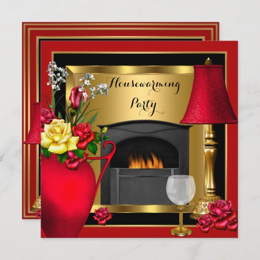 Invitation Verre à vin décoré par des Roses d'or rouge (Devant / Derrière)