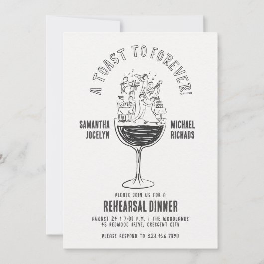 Invitation Verre à vin drôle pour la soirée de répétition de (Devant)