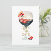 Invitation Verre à vin Enregistrer la date avec des coquelico (Debout devant)