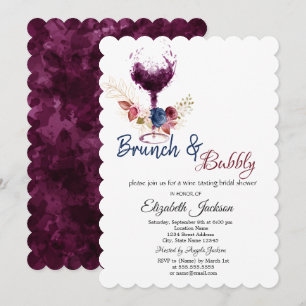 Invitation Verre à vin, fleurs, brunch et champagne Shower de