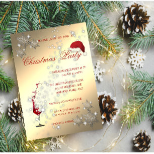 Invitation Verre à vin, flocons de neige, fête de Noël d'entr