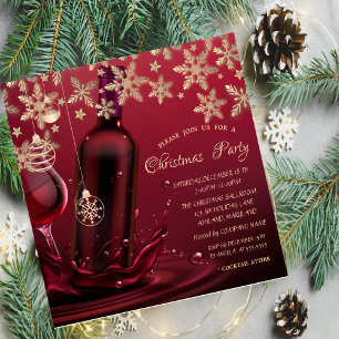 Invitation Verre à vin, flocons de neige Noël d'entreprise