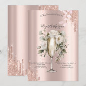 Invitation Verre à vin floral à gouttes de rose dorée pour en (Devant / Derrière)