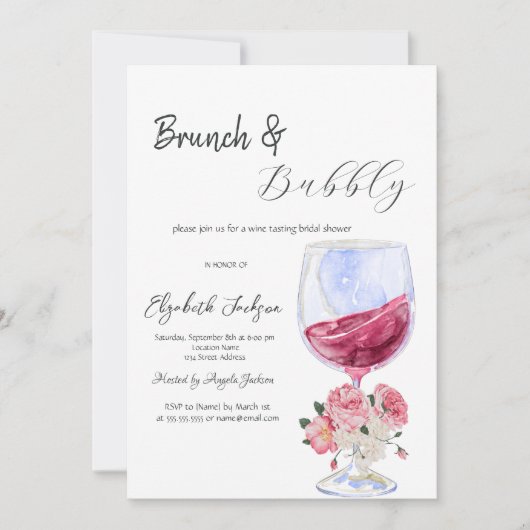 Invitation Verre à vin floral Brunch et bulles (Devant)