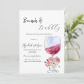 Invitation Verre à vin floral Brunch et bulles (Debout devant)