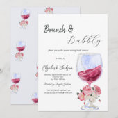 Invitation Verre à vin floral Brunch et bulles (Devant / Derrière)