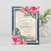 Invitation Verre à vin, Hibiscus Quinceanera en bois bleu (Debout devant)