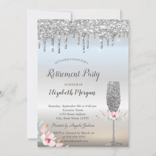 Invitation Verre à vin Parties scintillant en argent baisse l (Devant)