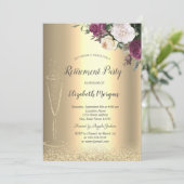 Invitation Verre à vin Parties scintillant or Bokeh Floral Re (Debout devant)