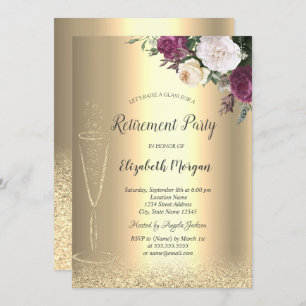 Invitation Verre à vin Parties scintillant or Bokeh Floral Re