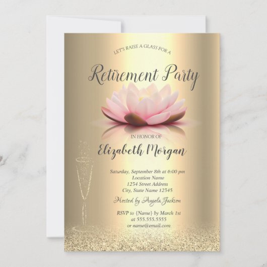 Invitation Verre à vin Parties scintillant or Bokeh Lotus Ret (Devant)