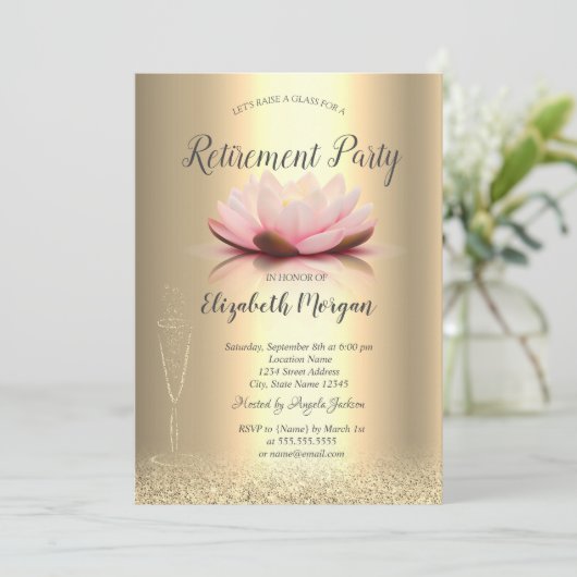 Invitation Verre à vin Parties scintillant or Bokeh Lotus Ret (Debout devant)