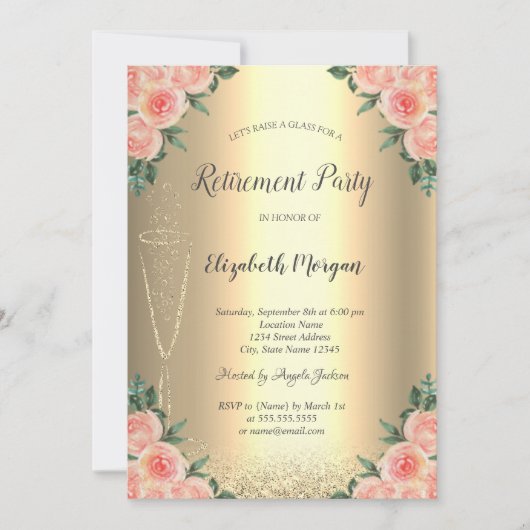 Invitation Verre à vin Parties scintillant or Bokeh Retraite  (Devant)