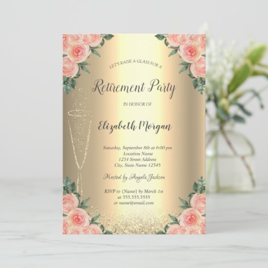 Invitation Verre à vin Parties scintillant or Bokeh Retraite  (Debout devant)