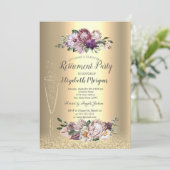 Invitation Verre à vin Parties scintillant or Fleurs tropical (Debout devant)