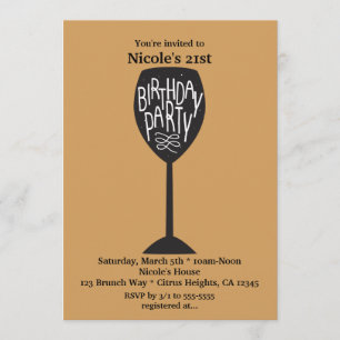 Invitation VERRE À VIN pour fête d'anniversaire TOUTE COULEUR