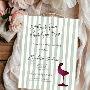 Invitation Verre à vin rouge aquarelle rayé vert