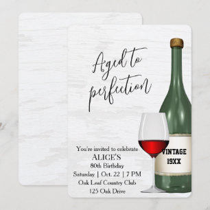 Invitation Verre à vin rouge et bouteille pour la 80e fête d'