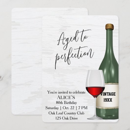 Invitation Verre à vin rouge et bouteille pour la 80e fête d' (Devant / Derrière)