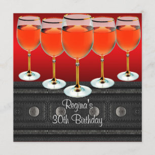 Invitation Verre à vin rouge pour 30e anniversaire