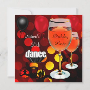 Invitation Verre à vin rouge pour 30e anniversaire Ballons de